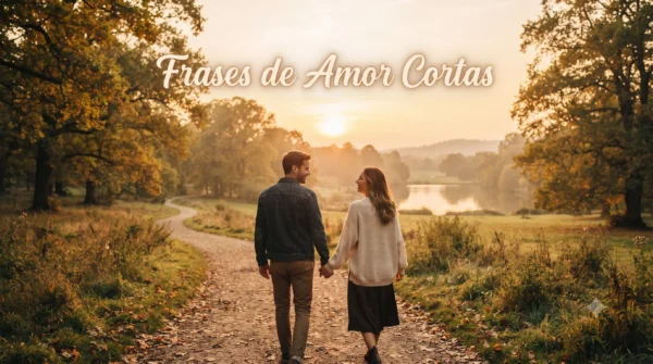 Pareja caminando al atardecer simbolizando frases de amor cortas para dedicar