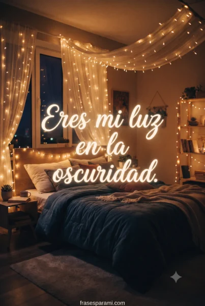 Iluminación cálida estilo fairy lights para frases románticas cortas