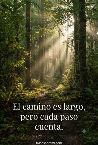 Imagen de camino en bosque con mensaje sobre avanzar con propósito