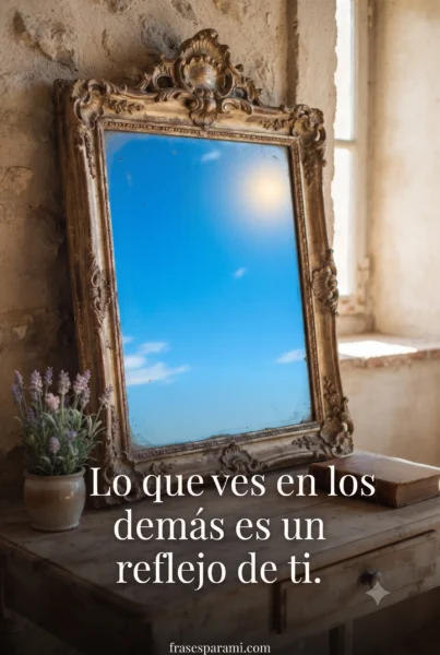 Frase de reflexión sobre el autoconocimiento frente al espejo