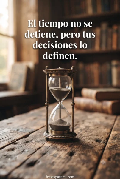 Frase de reflexión sobre el valor del tiempo con reloj de arena