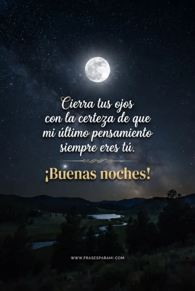 Tarjeta postal nocturna con frase romántica y tierna de buenas noches para dedicar.