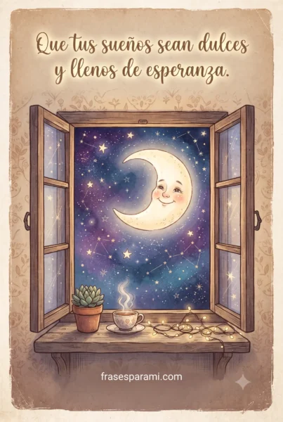 Postal de luna estilo cuento para desear dulces sueños