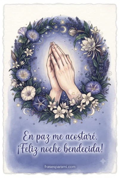 Postal de manos en oración con bendiciones de feliz noche