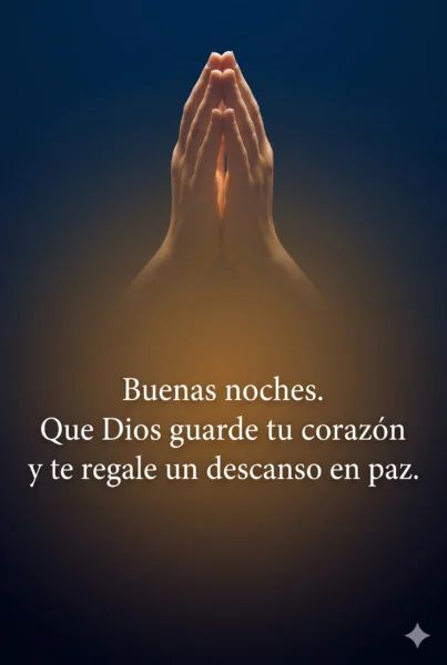 Tarjeta de buenas noches con mensaje cristiano de paz y descanso bajo la bendición de Dios.