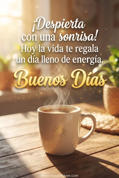 Tarjeta postal matutina con diseño alegre y mensaje original de buenos días.