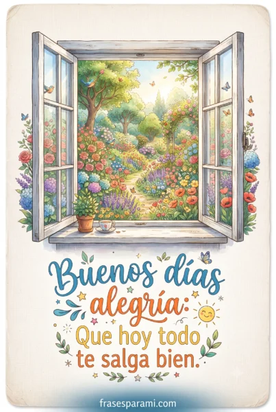 Postal alegre con frase de buenos días alegría y buenos deseos