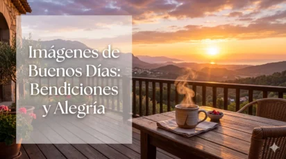 Imagen de amanecer con taza de café para desear buenos días bendiciones.