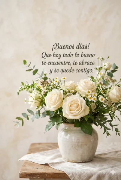 Tarjeta elegante con flores para desear un buen día