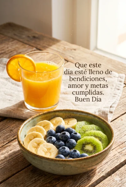 Foto de desayuno con mensaje motivador de buenos días