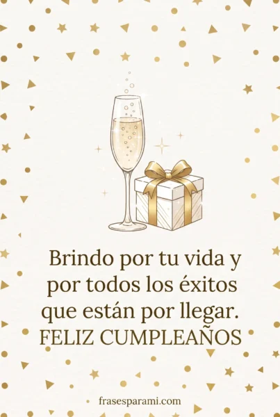 Postal elegante de feliz cumpleaños con copa de champán y confeti