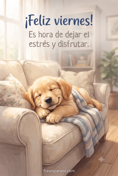 Imagen de perrito tierno para desear un feliz viernes relajado