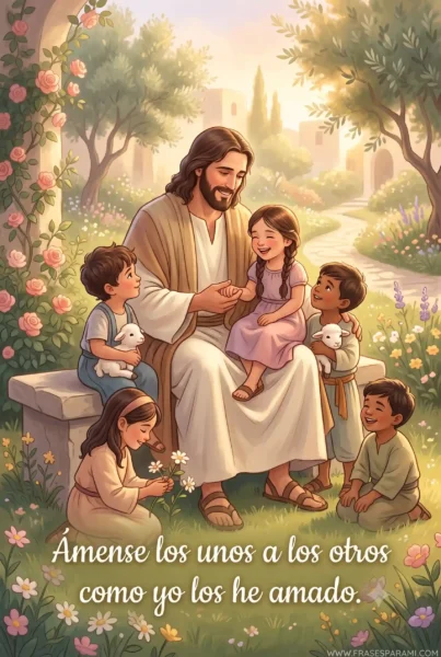 Ilustración de Jesús con frase sobre el amor y el perdón constante