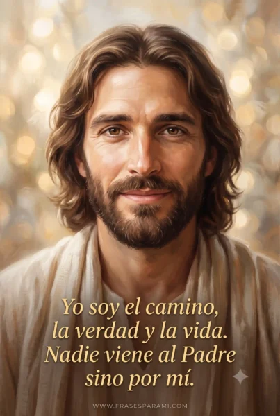 Retrato de Jesucristo con cita bíblica sobre el camino y la verdad