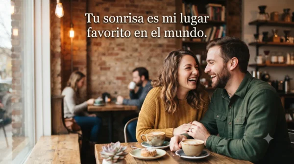 Pareja riendo, representando frases para enamorar cortas y bonitas