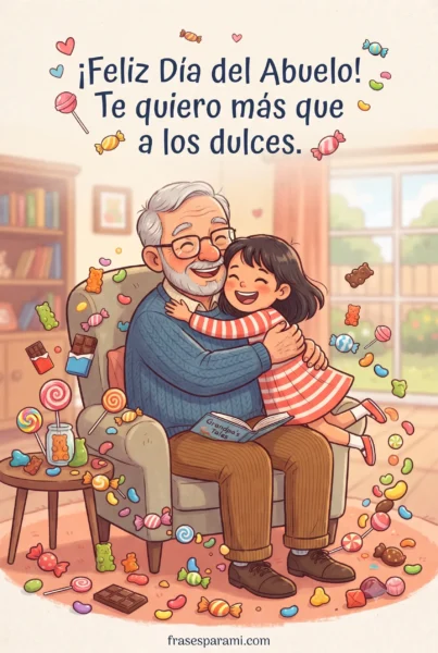 Dibujo infantil con frase: Feliz Día del Abuelo