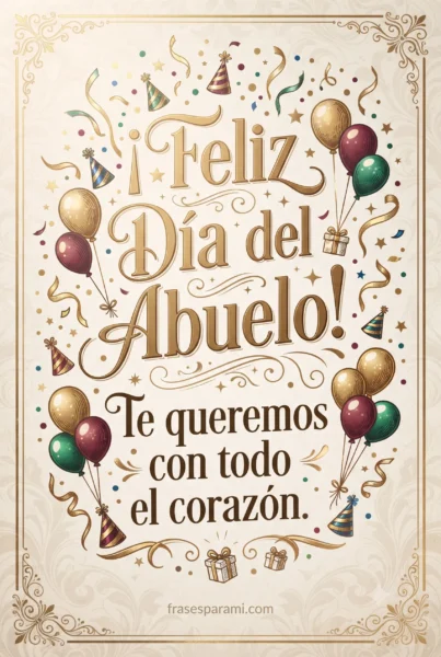 Postal de celebración dibujada con frase: Feliz Día del Abuelo