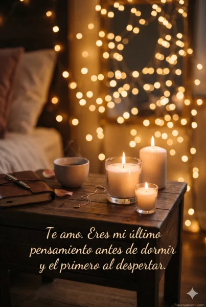 Imagen romántica con luces cálidas para decir te amo y desear buenas noches