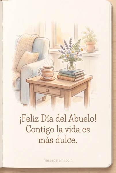 Ilustración hogareña con frase: Feliz Día del Abuelo