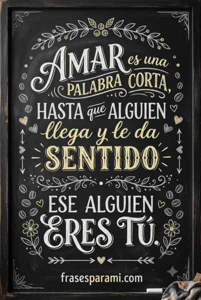 Cartel de amor estilo pizarra con frase linda y profunda sobre el significado de amar
