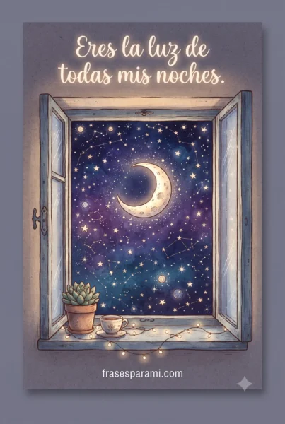 Postal de amor ilustrada de estrellas con frase para fotos en pareja