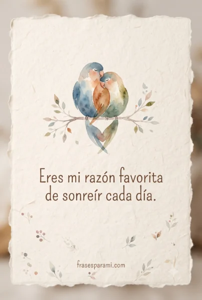 Postal ilustrada con pájaros y frase de amor para WhatsApp