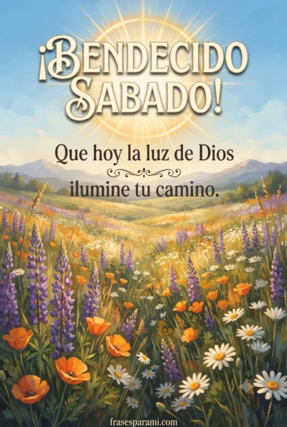 Postal con frase de bendecido sábado y luz divina para compartir