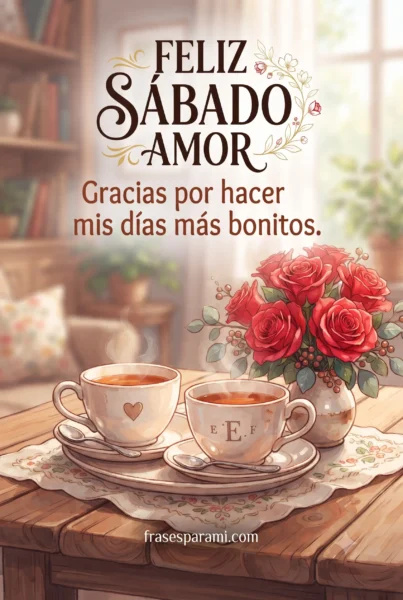 Tarjeta romántica de feliz sábado con rosas para dedicar