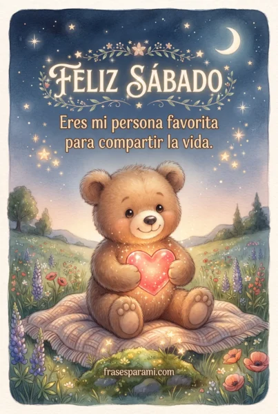 Postal de feliz sábado con osito tierno para dedicar a la pareja