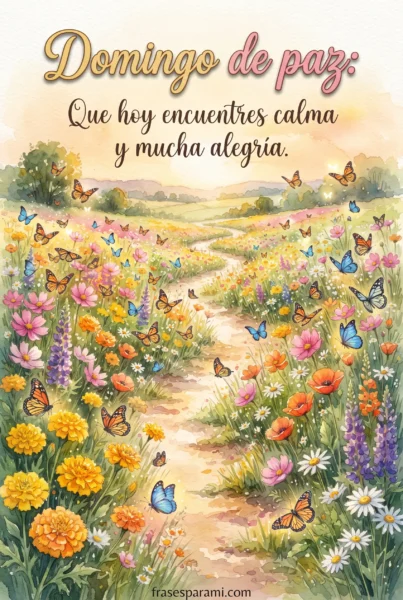 Imagen alegre de feliz domingo con flores y mensaje de paz