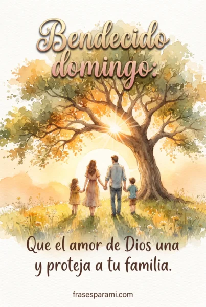 Postal ilustrada con mensaje de bendecido domingo para la familia