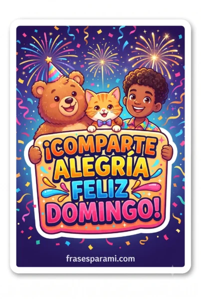 Postal ilustrada con llamada a la acción para compartir feliz domingo en WhatsApp