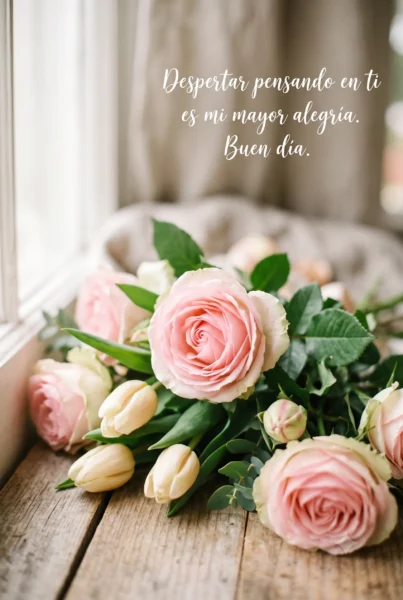 Flores con mensaje de buen día amor te amo para WhatsApp