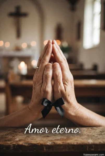 Imagen de manos en oración con moño negro de luto