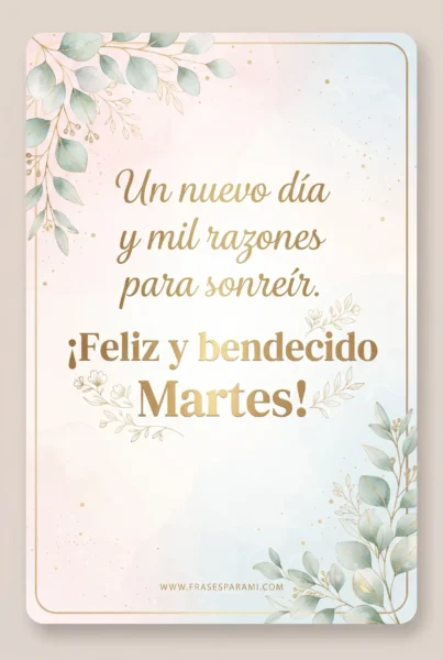 Tarjeta postal con frase motivadora y elegante para buenos días martes.