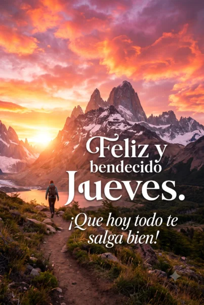 Tarjeta con amanecer brillante y frase de bendecido jueves