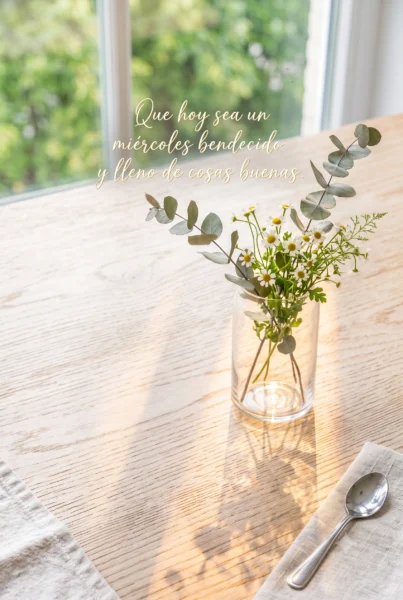 Imagen minimalista de flores y luz natural para un miércoles bendecido
