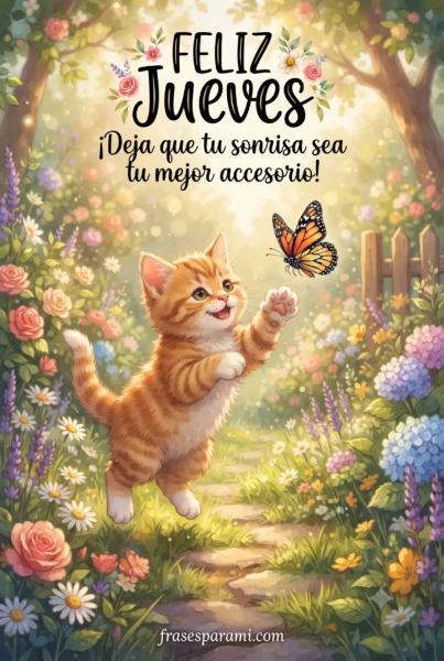 Imagen de gatito tierno para desear un feliz jueves lleno de alegría