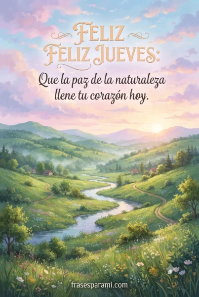 Postal ilustrada con paisaje natural para un feliz jueves lleno de paz
