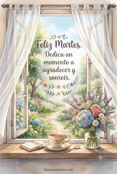 Imagen estética de ventana y té para un martes de calma