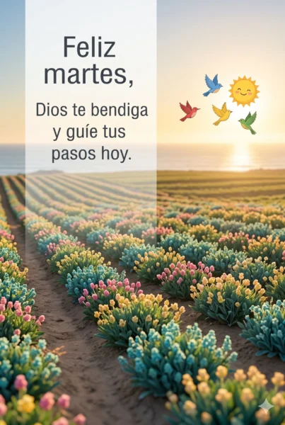 Tarjeta con paisaje y mensaje cristiano de feliz martes