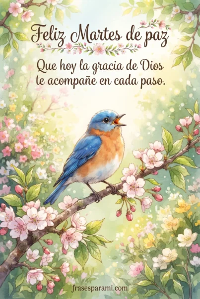 Imagen de pajarito tierno con mensaje de paz para feliz martes