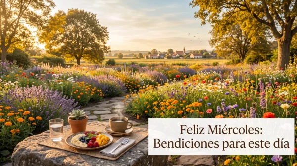 Tarjeta con frase de feliz miércoles y bendiciones para compartir