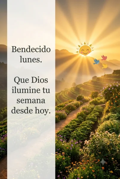 Tarjeta con paisaje y mensaje cristiano de bendecido lunes