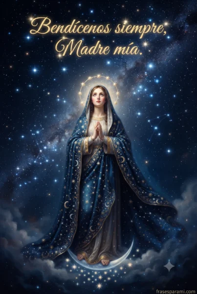 Imagen de la Virgen de Guadalupe con fondo de estrellas