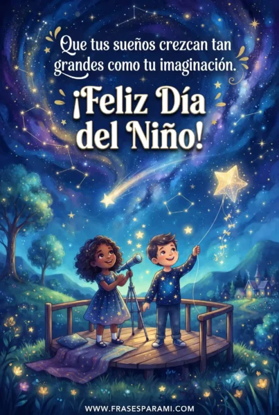 Imagen infantil con frase sobre sueños y gran imaginación