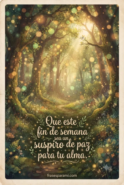 Postal ilustrada con frase de paz para un bonito fin de semana