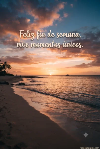 Atardecer en la playa deseando un feliz fin de semana