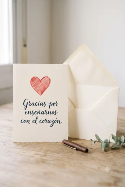 Tarjeta con mensaje de agradecimiento para maestra