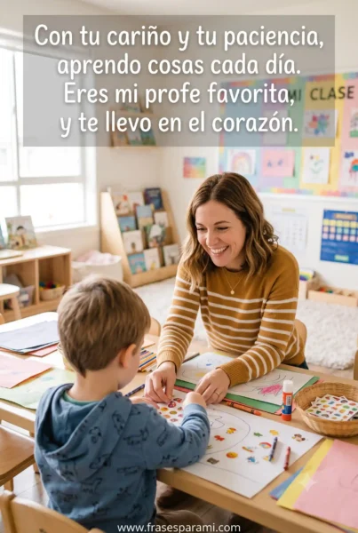 Poema tierno para maestra de preescolar con imagen de docente y niño dibujando